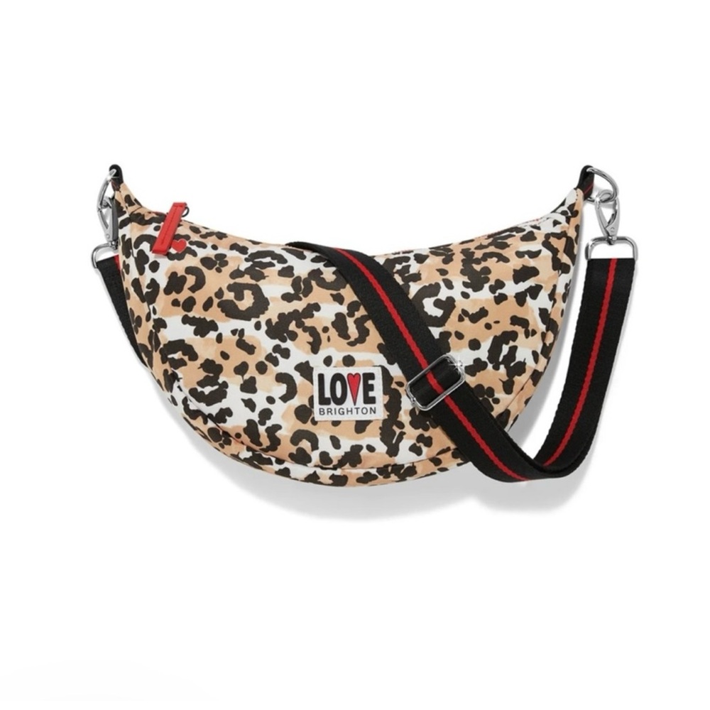 Brighton swing love Brighton Leopard Print Crossbody Bag with Black/ Red Strap